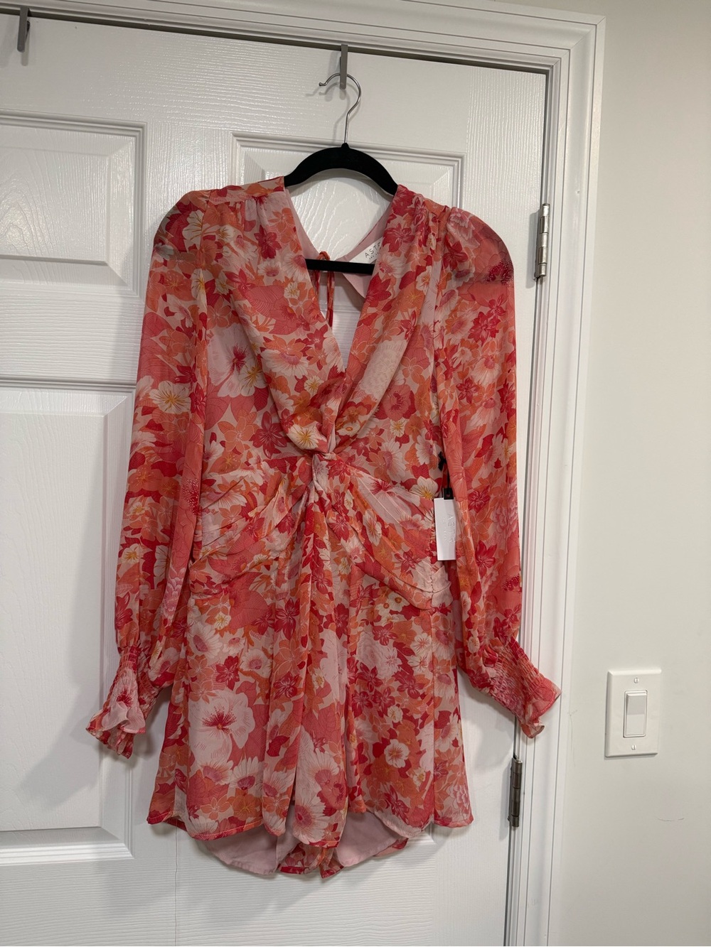 Astr Floral Coral Pink Orange Long Sleeve Romper